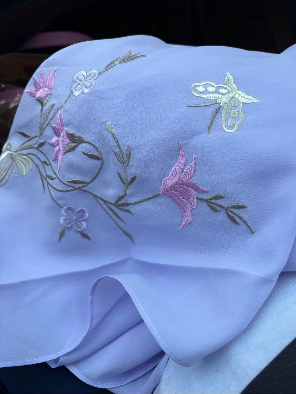 Source Unknown Lavender Floral Embroidered Scarf with Pastel Accents